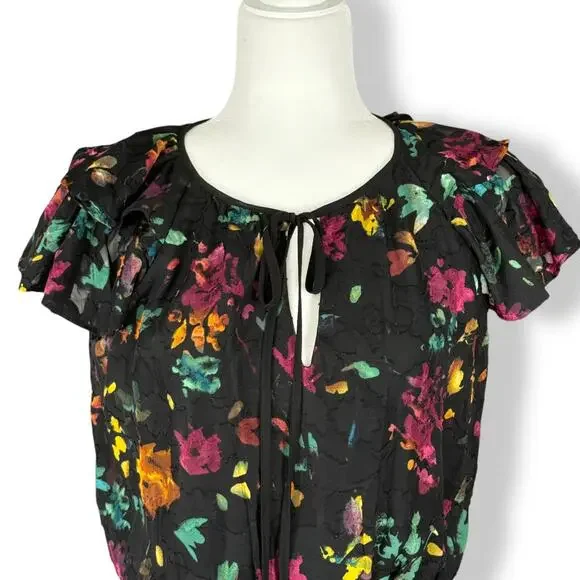 ECI Black Floral Y2K Ruffle Vintage Fairy Tiered Moody Maxi Dress Whimsigoth M‎ - Picture 2 of 9